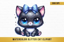 Watercolor Glitter Cat Clipart, Glitter Cute Cat Bundle Product Image 3