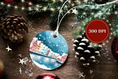 Winter Village Round Ornament, Winter Round Ornament Design Product Image 2