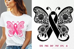 Pink Breast Cancer Ribbon With Sunflower in Butterfly Wing Product Image 3