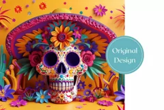 3D Sugar Skull Tumbler Wrap, Colorful Skull Tumbler Template Product Image 2
