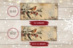 Vintage Christmas Mug Design, Winter Bird Mug Wrap Product Image 2