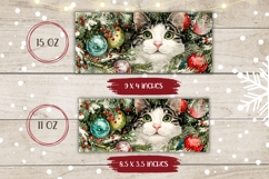 Watercolor Christmas Cat Mug Wrap, Christmas Tree Mug PNG Product Image 2