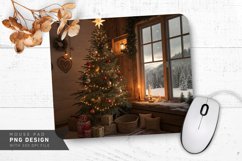 Cozy Rustic Christmas Tree with Snow Outside Mouse Pad PNG Product Image 1