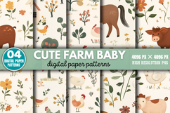 Cute Farm Baby Pattern Digital Paper Background PNG Product Image 1