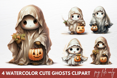 Watercolor Cute Ghost Clipart Sublimation PNG Product Image 1