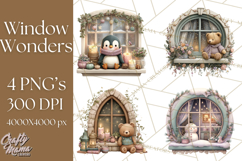 Cozy Christmas Village Window Clipart PNG for Crafts Product Image 1