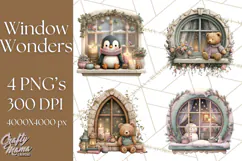 Cozy Christmas Village Window Clipart PNG for Crafts Product Image 1