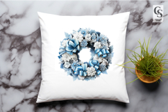 Blue Floral Ribbon Wreath Clipart Sublimation PNG Product Image 2