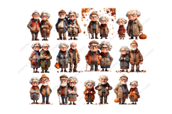 Autumn grandparents clipart, Old couple clipart Product Image 2