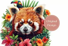 Red Panda Tumbler Wrap, Tropical Flowers Tumbler Template Product Image 2