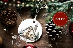Watercolor Christmas Ornament Design, Winter House PNG Product Image 2