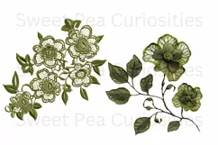 Embroidery, Flowers, Lace, PNG, Clipart, Green Product Image 2