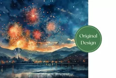 Fireworks Tumbler Wrap Design, Watercolor Tumbler Design Product Image 2