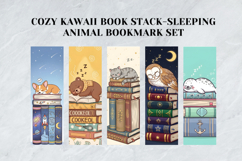 Cozy Kawaii Book Stack Bookmark Set,Printable Sleeping Anima Product Image 2
