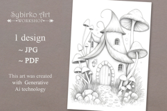 Gnome house coloring page for adults. Adult coloring page Product Image 1