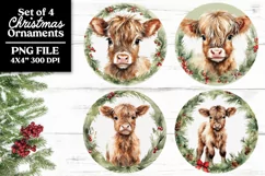 Baby Highland Cows PNG Christmas Stickers or Ornaments Product Image 1