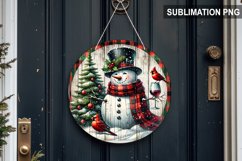 Red Plaid Snowman Round Sign | Round Sublimation Design PNG Product Image 1