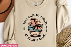 THE DISHES ARE LOOKING PNG, Vintage Kitchen Sublimation PNG Product Image 1