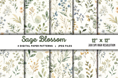 Sage Blossom Watercolor Digital Papers JPG Product Image 1