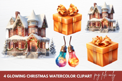 Glowing Christmas Watercolor Clipart Product Image 1