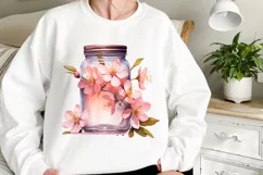 Flower Mason Jar Clipart, Watercolor Mason Jar Sublimation Product Image 1