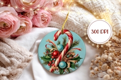 Vintage Candy Cane Ornament, Winter Round Ornament PNG Product Image 2