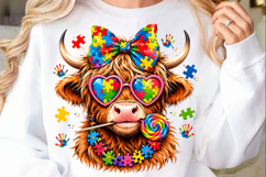 Autism Awareness Highland Cow PNG Product Image 1