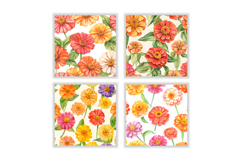 Watercolor Zinnia Flower Digital Paper Product Image 2