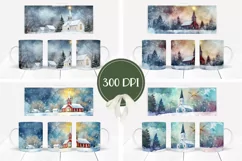 Christmas Village Mug Design, Christmas Church Mug Template Product Image 2