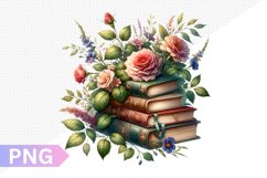 Vintages Books And Flowers Sublimation - Clipart PNG Design Product Image 1