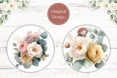 Pastel Flowers Car Coasters, Floral Round Coaster Print Product Image 2