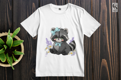 Cute Baby Raccoon with Blue Bow Floral Woodland Clipart PNG Product Image 2
