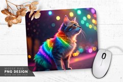 Vibrant Rainbow Cat with Glowing Lights Mouse Pad PNG Design Product Image 1