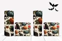 Black Cat Tumbler Wrap, Cartoon Halloween Pumpkin Tumbler Product Image 2