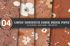 Earthy Terracotta Floral Digital Paper Product Image 1
