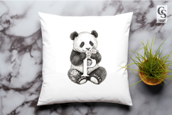Floral Panda Monogram Letter P Clipart Sublimation PNG Product Image 3