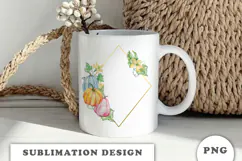 Watercolor Autumn Pumpkins Gold Frame png Product Image 2