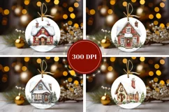 Watercolor Christmas House Ornaments, Winter House PNG Product Image 2