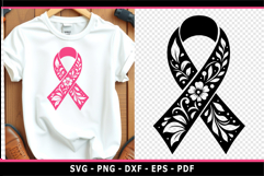 Floral Flower Cancer Awareness Ribbon SVG, breast cancer SVG Product Image 2