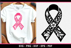 Floral Flower Cancer Awareness Ribbon SVG, breast cancer SVG Product Image 2