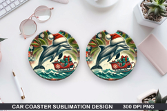 Dolphin Car Coaster Sublimation| Christmas Coaster PNG Product Image 1