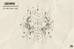 Gemini Zodiac sign line drawing Svg Png Eps Product Image 2