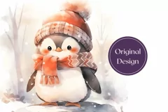 Watercolor Christmas Tumbler Wrap, Christmas Penguin Tumbler Product Image 2