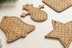Christmas Ornament Set Holiday Tree Decor Wood Reindeer Snow Product Image 3