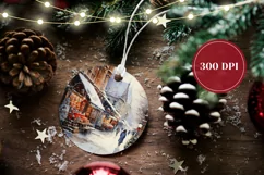 Watercolor Christmas City Ornament, Christmas Product Tag Product Image 2