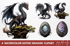 Watercolor Gothic Dragon Clipart Sublimation Product Image 1