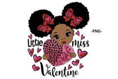 Little Miss Valentine PNG Sublimation Afro Girl Pink Leopard Product Image 2
