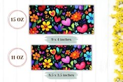 Cartoon Flowers Mug Wrap, Love Hearts Mug Sublimation PNG Product Image 2