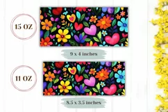 Cartoon Flowers Mug Wrap, Love Hearts Mug Sublimation PNG Product Image 2