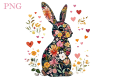 Cute Easter Bunny Floral Silhouette PNG, Easter Bunny PNG Product Image 2